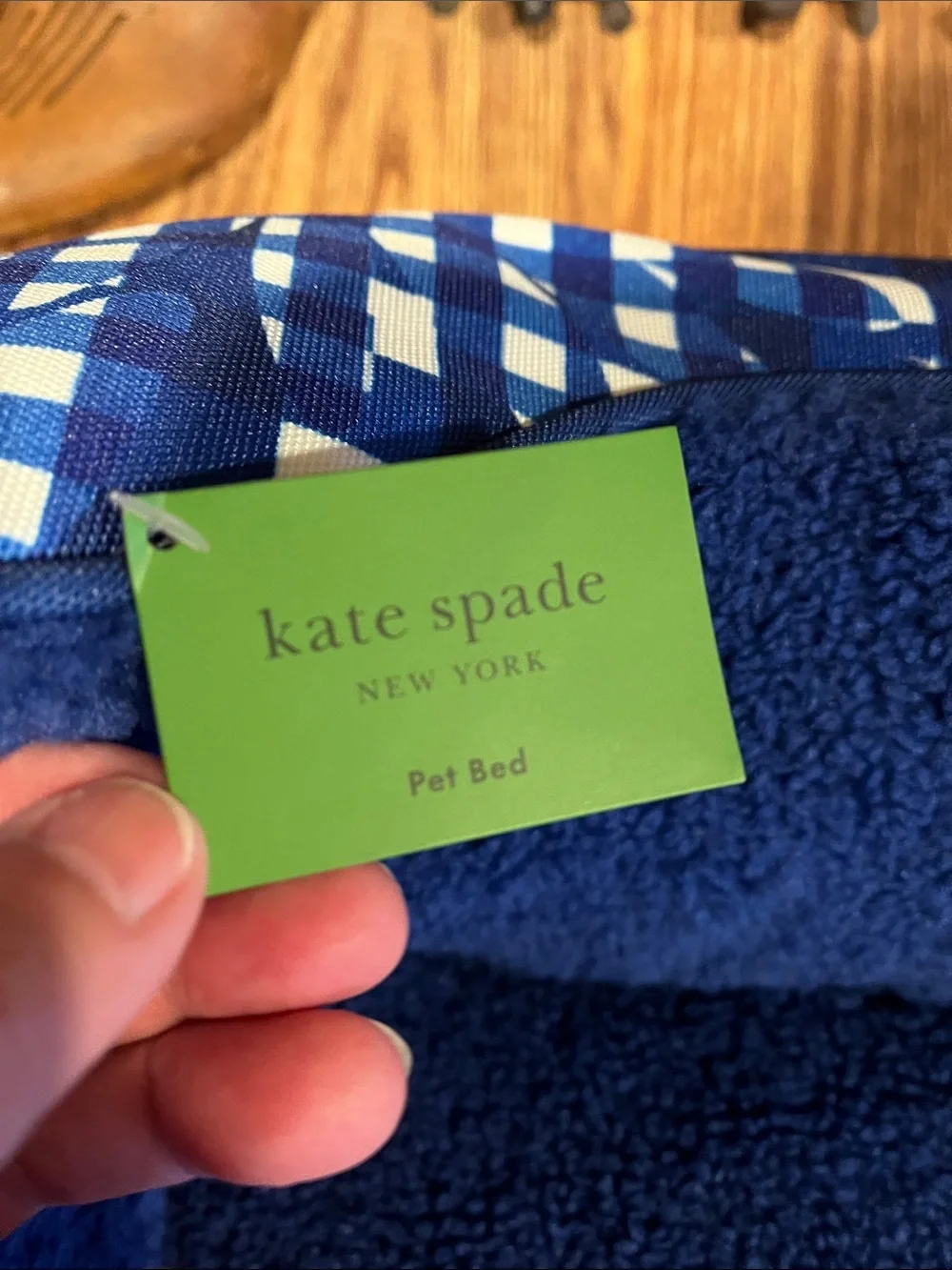 Kate Spade Navy Blue Plush Rectangular Pet Bed